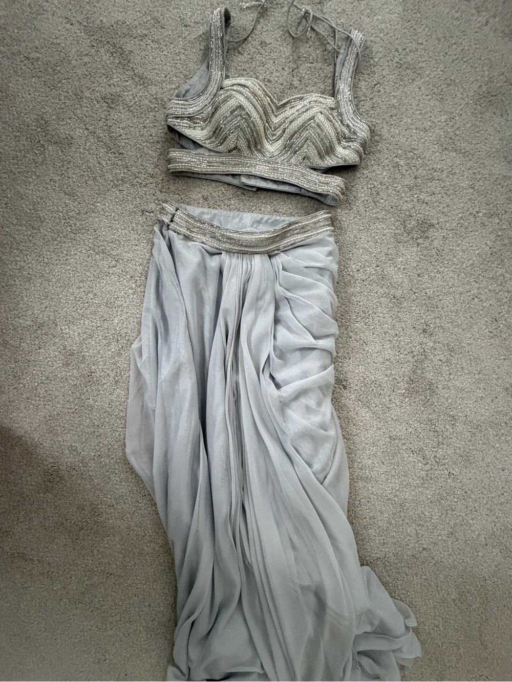 Elegant Henna two piece  baby blue/ silver  Draped Women’s Skirt and top